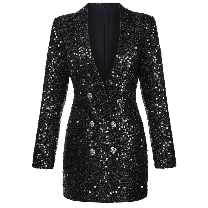 Women's Evening Sparkle Sequins Long Sleeve Blazer Jacket