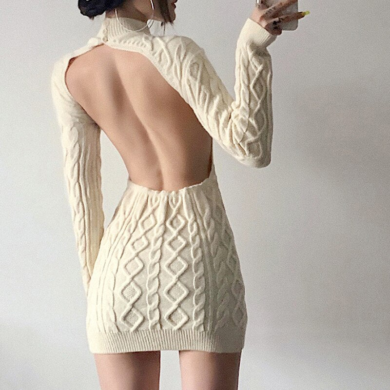 Sexy Backless Slim Mini Sweater Dress