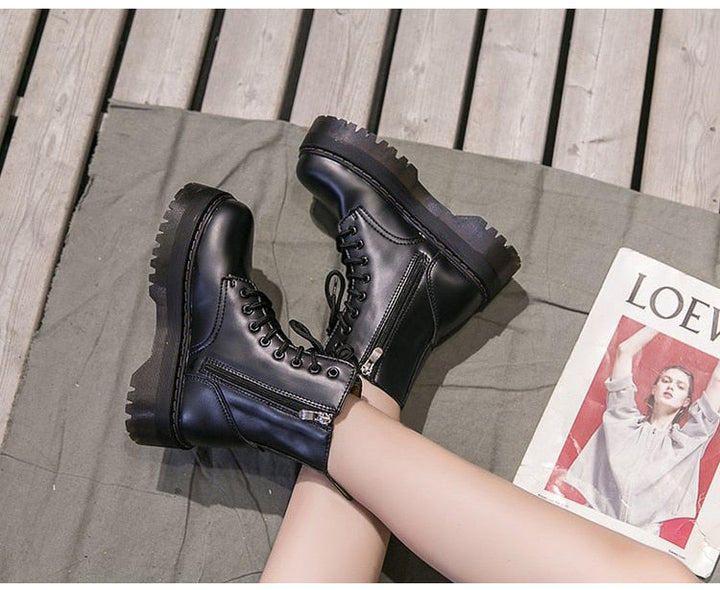 Women Grunge Shoes Platform Lace-up Combat Boots