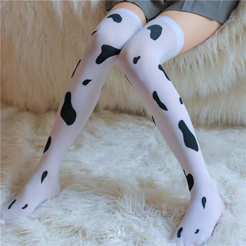 Over Knee White Cow Stockings