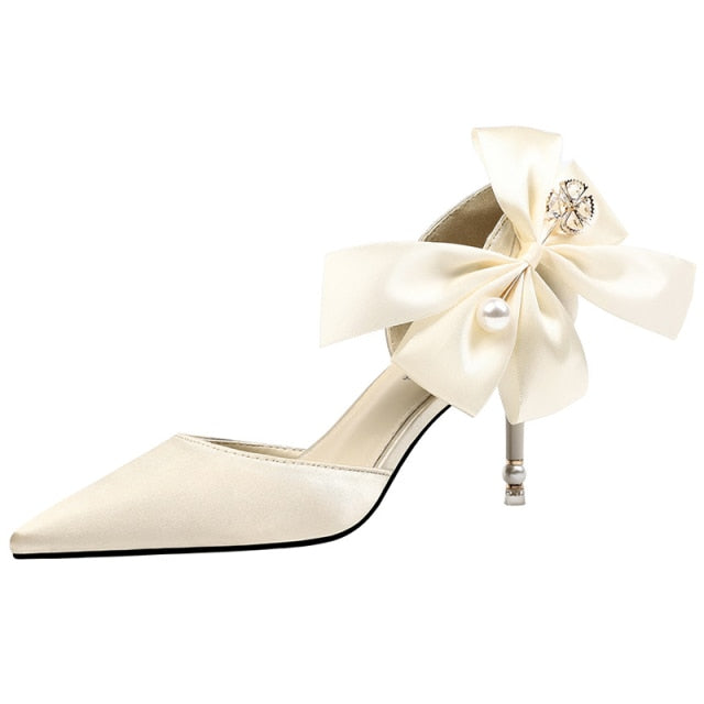 Woman Pumps Bowknot Bridal Heels Wedding Shoes