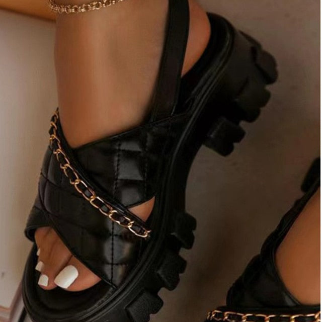 Chunky Shoes Check Chain Sandals