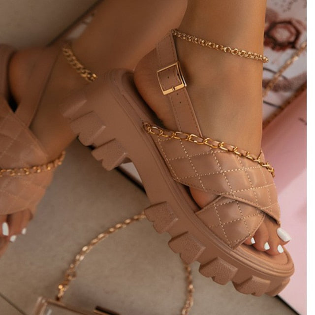 Chunky Shoes Check Chain Sandals