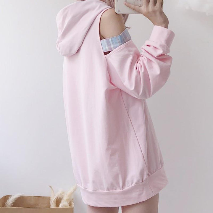 Off Shoulder Cutsie Pastel Hoodie