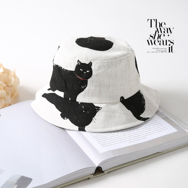 Printed Black Cat Bucket Fisherman Hats