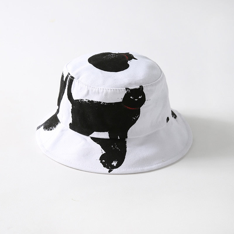 Printed Black Cat Bucket Fisherman Hats