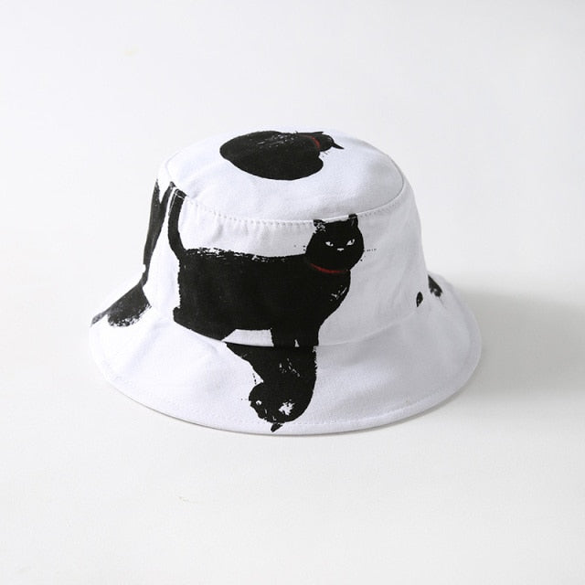 Printed Black Cat Bucket Fisherman Hats