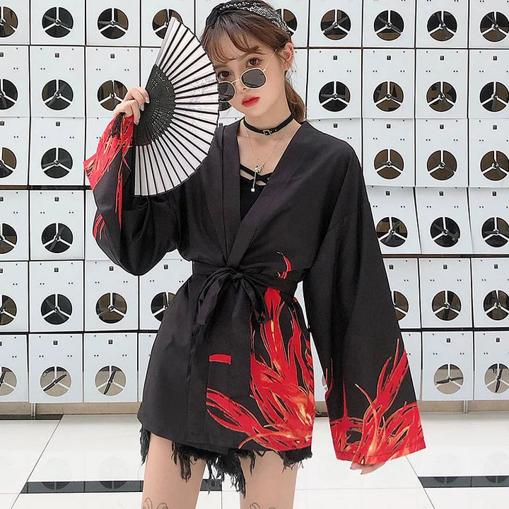 Vintage Phoenix Print Kimono Outerwear