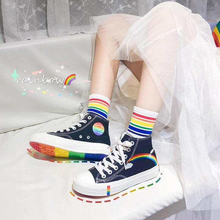 Womens Kawaii Rainbow Canvas Shoes