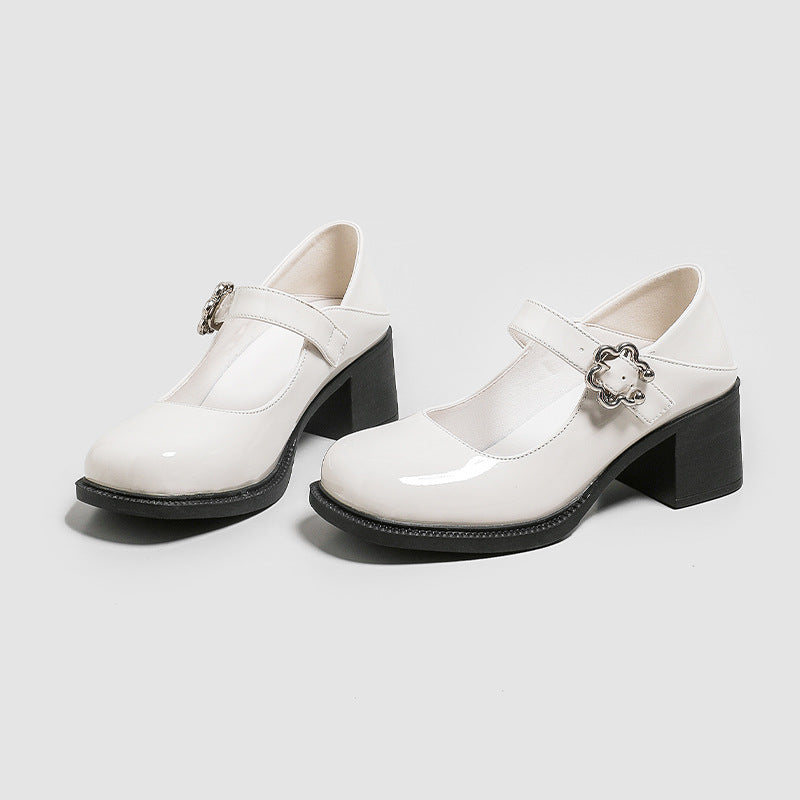 Retro Chunky Heel Mary Jane Shoes Spring Leather Shoes