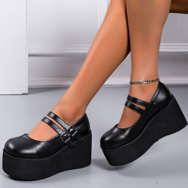Goth Double Buckle Cute Mary Janes Wedges