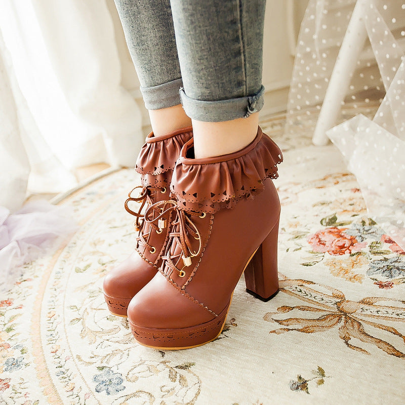 Sweet Elegant Thick Platform Heels Short Boots