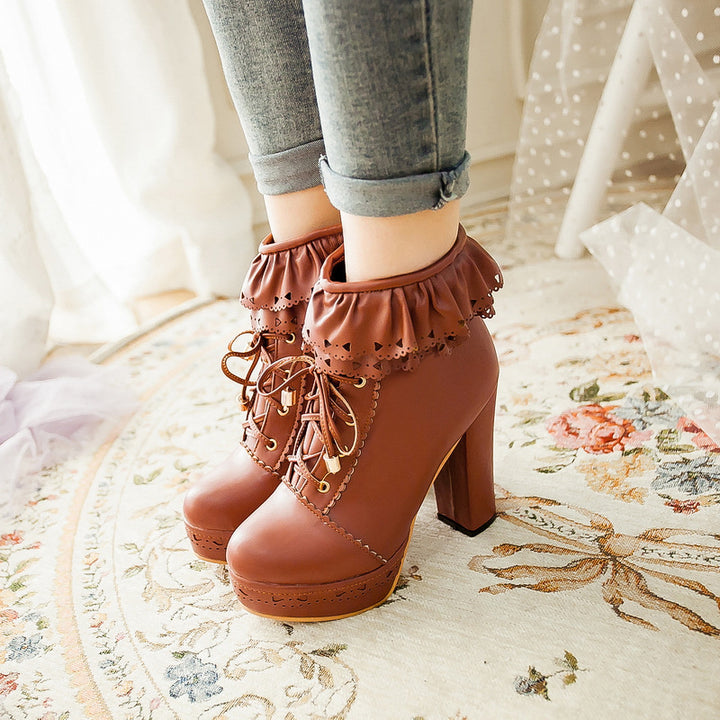 Sweet Elegant Thick Platform Heels Short Boots