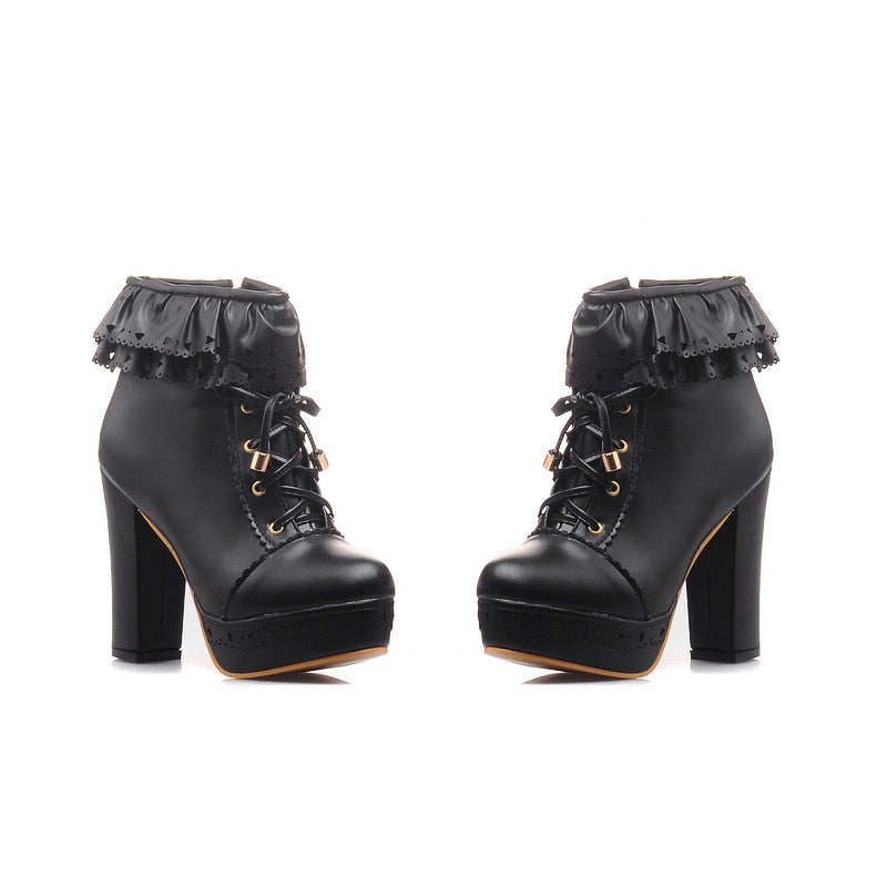 Sweet Elegant Thick Platform Heels Short Boots