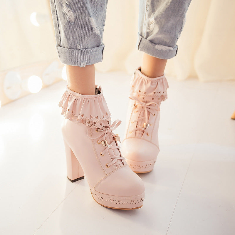 Sweet Elegant Thick Platform Heels Short Boots