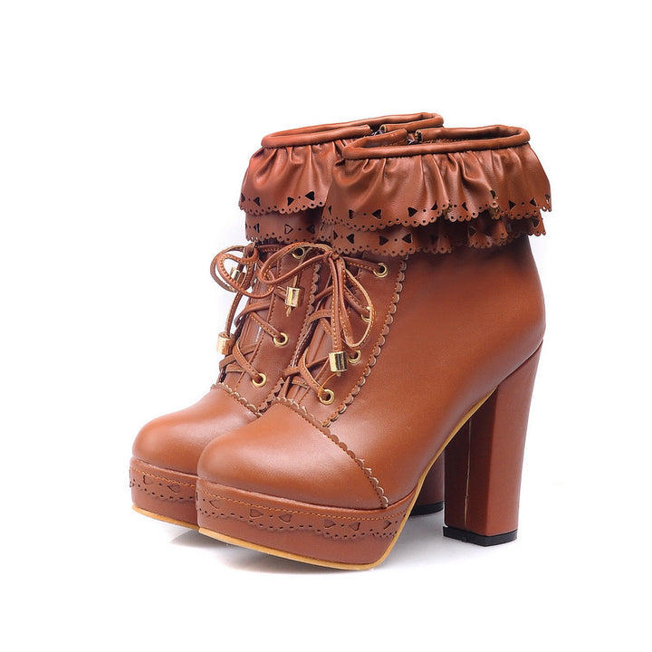 Sweet Elegant Thick Platform Heels Short Boots