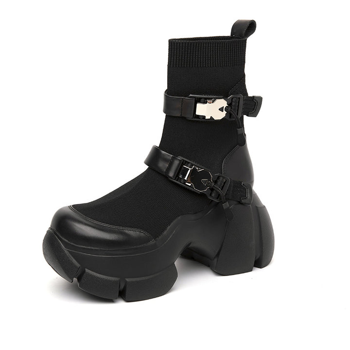 Women Alt Fashion Metal Buckle High-top Sneakers Ankle Boot