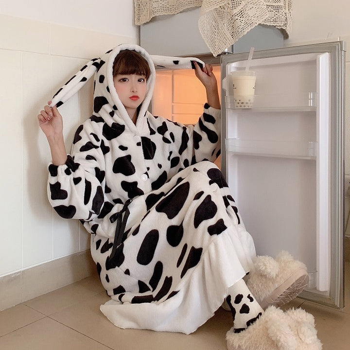 Women Cow Print Pajamas Dress