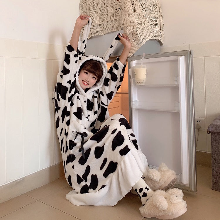 Women Cow Print Pajamas Dress
