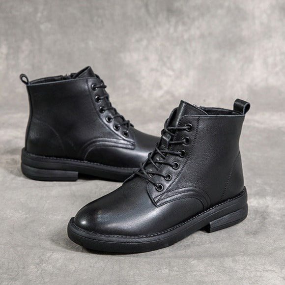 Women Leather Casual and Light Lace-up Zipper Ankle Boot