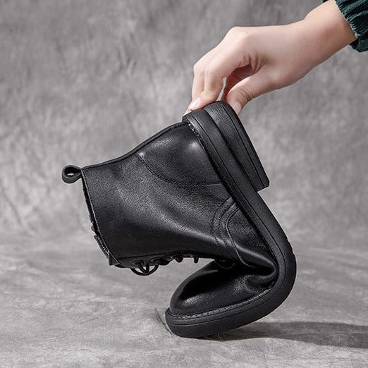 Women Leather Casual and Light Lace-up Zipper Ankle Boot