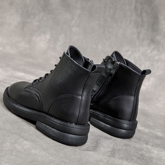 Women Leather Casual and Light Lace-up Zipper Ankle Boot