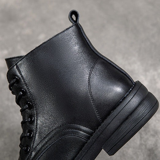 Women Leather Casual and Light Lace-up Zipper Ankle Boot
