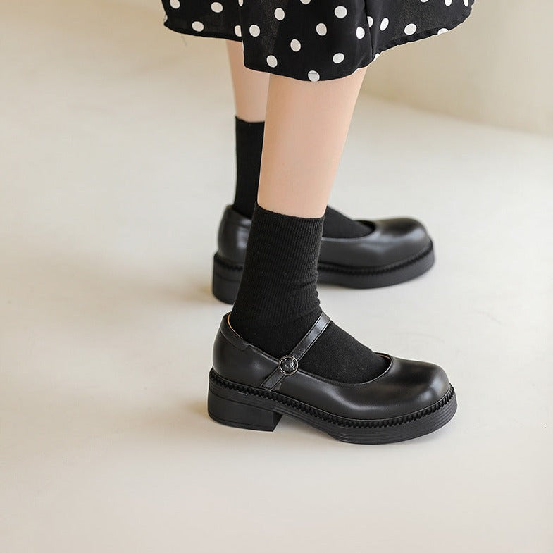 Women Platform Leather Mary Janes Shoes