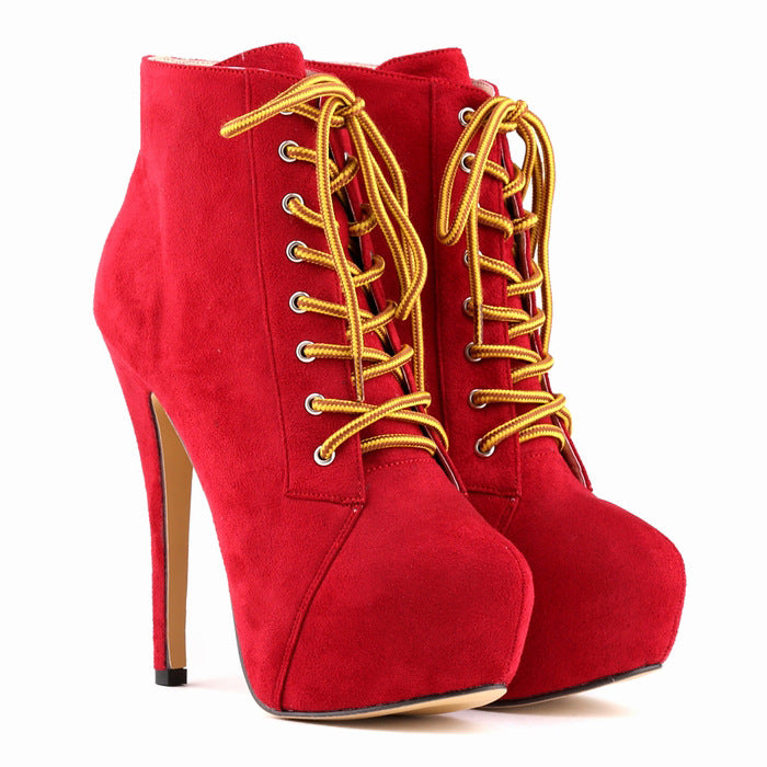 Womens Boots with Heel Platform Ankle Lace up Sexy High Heeled Shoes