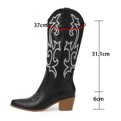 Womens Embroidery Knee High Western Cowboy Boots