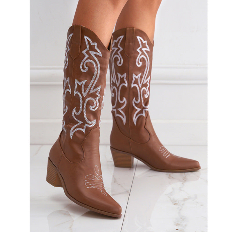 Womens Embroidery Knee High Western Cowboy Boots