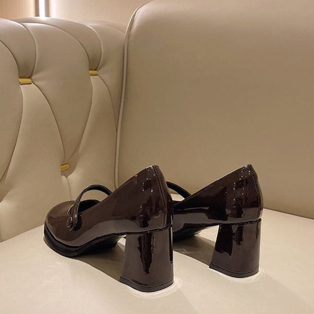Women's Fashion Mary Jane Square Toe Block Heel Pumps