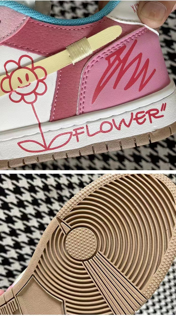 Women's Graffiti Flower Heart Slip on Sneakers Shoes