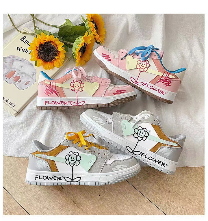 Women's Graffiti Flower Heart Slip on Sneakers Shoes