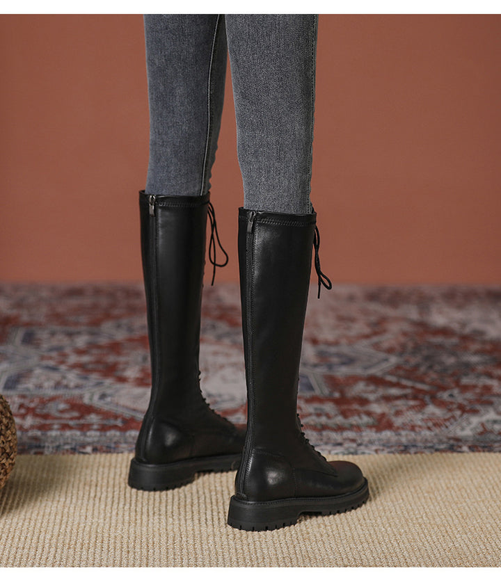 Womens Knee High Boots Lace Up Platform Zipper Boots