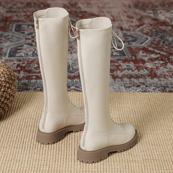 Womens Knee High Boots Lace Up Platform Zipper Boots
