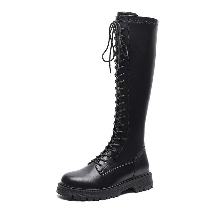 Womens Knee High Boots Lace Up Platform Zipper Boots