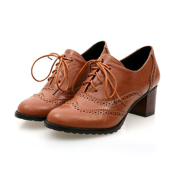 Women's Pump Shallow Brogue Shoe Vintage Short Boot