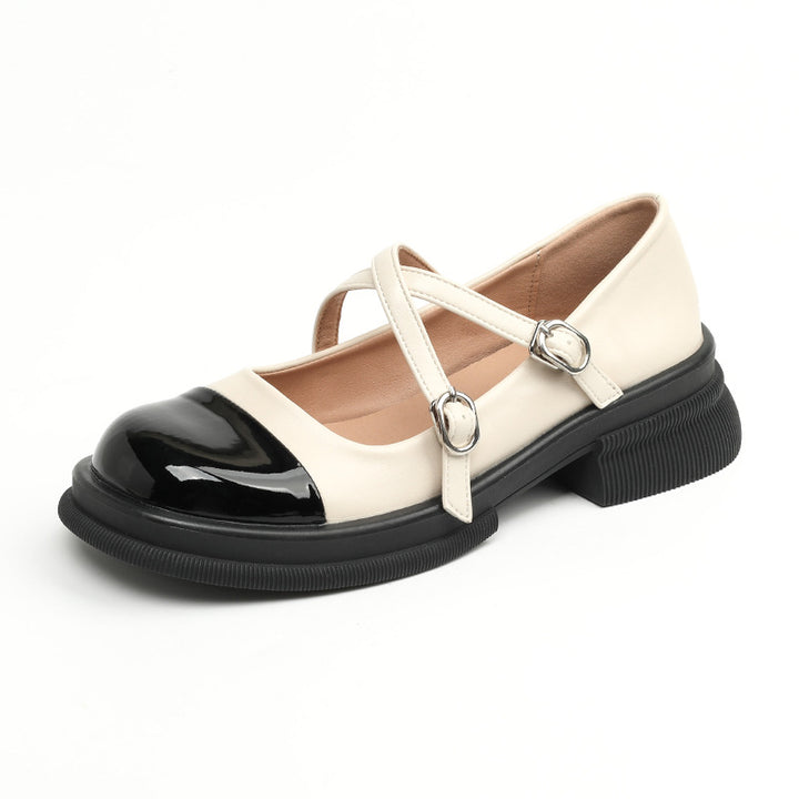 Womens Vintage Style Round Toe Two-Tone Mary Jane Shoes