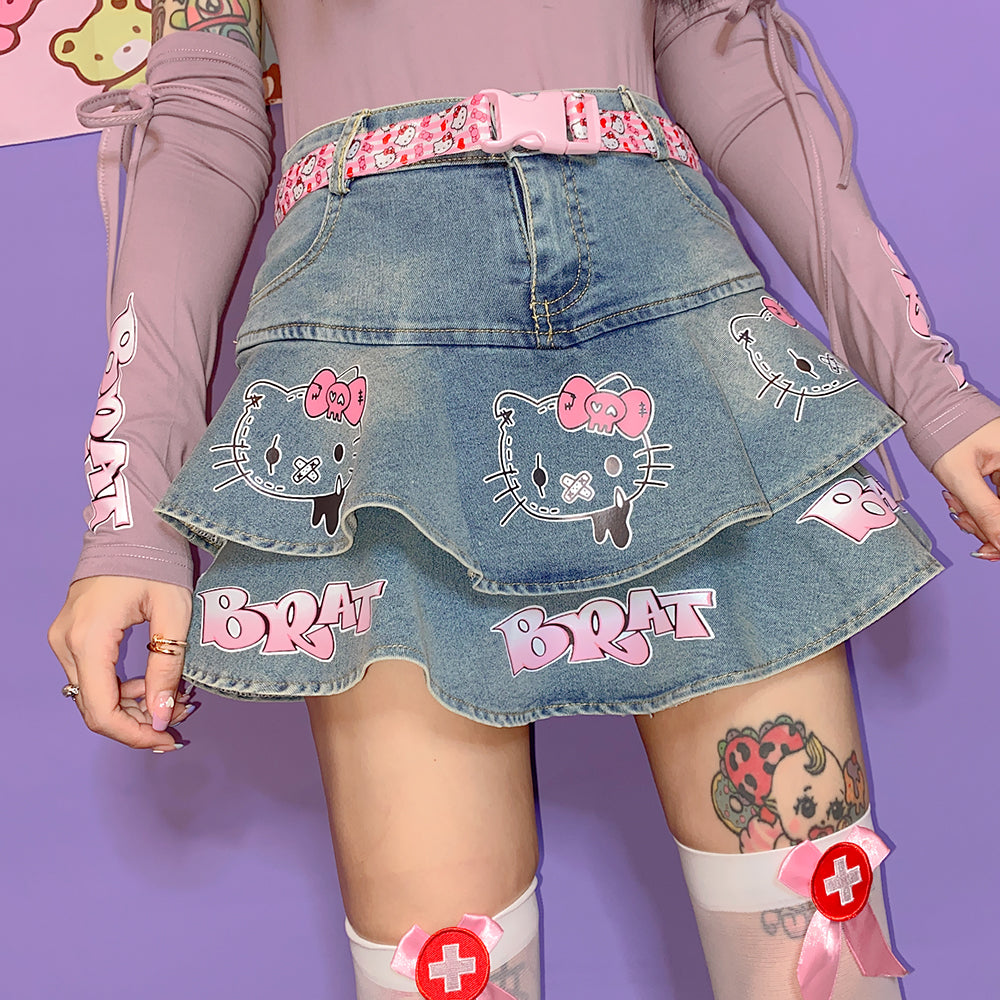 Y2K Kawaii High Waist Denim Skirt