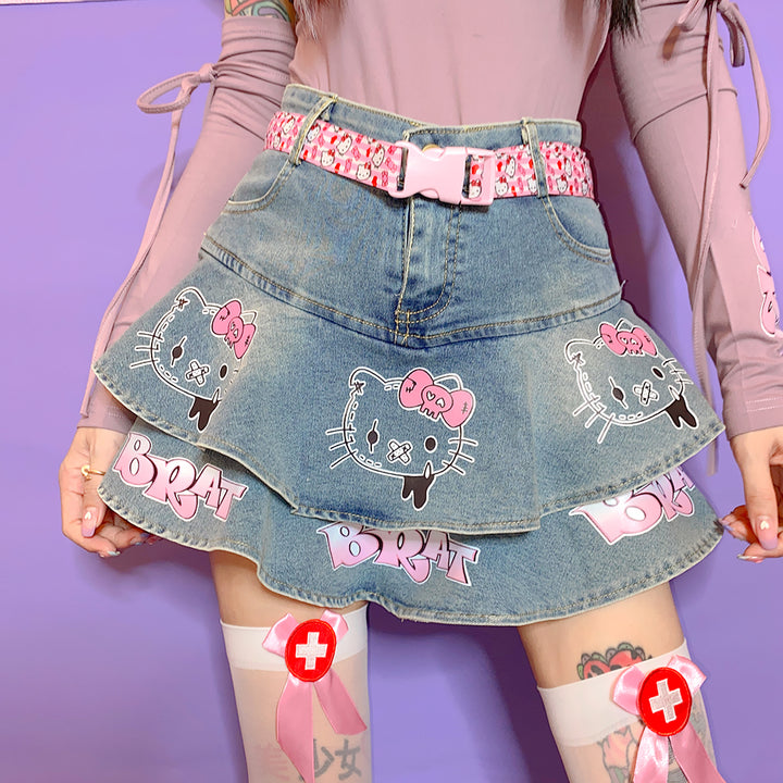 Y2K Kawaii High Waist Denim Skirt