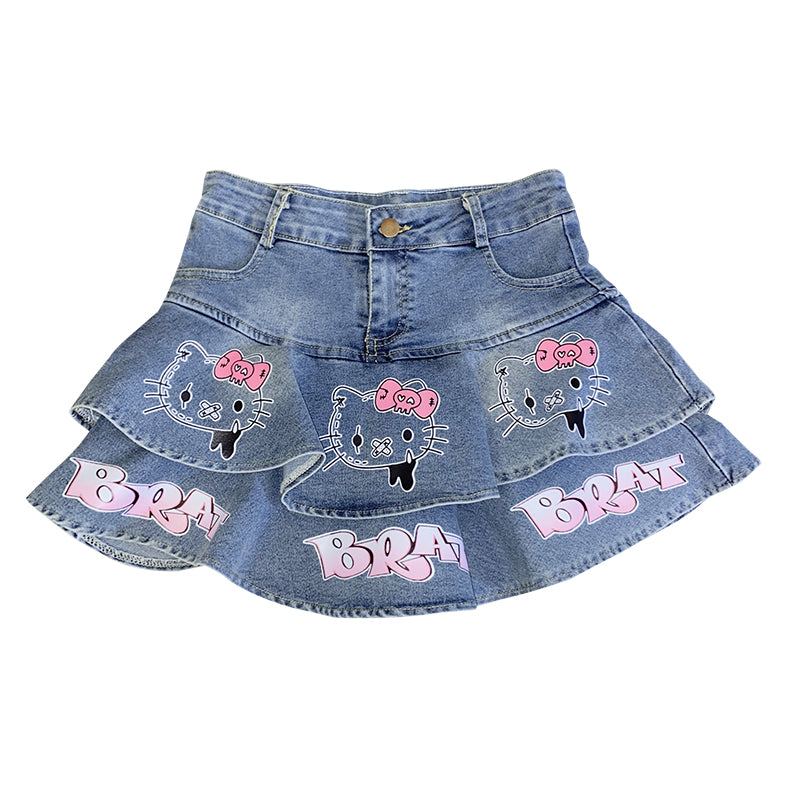 Y2K Kawaii High Waist Denim Skirt